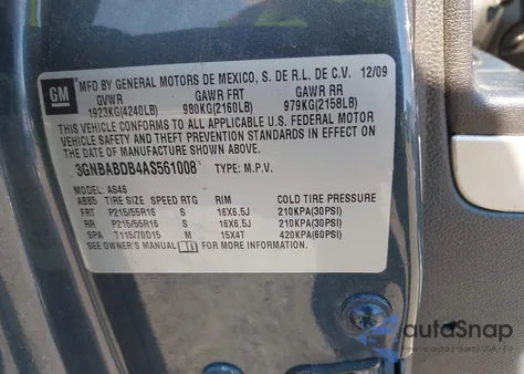 2010 Chevrolet Hhr Lt from USA, damaged, VIN 3GNBABDB4AS561008